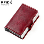 Borsa porta carte RFID a doppio strato in lega di alluminio con texture Crazy Horse KB252