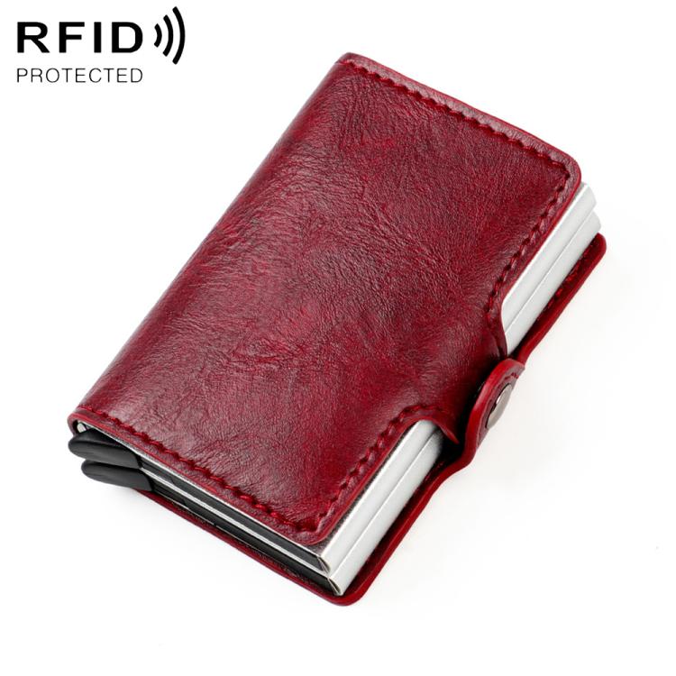 Borsa porta carte RFID a doppio strato in lega di alluminio con texture Crazy Horse KB252