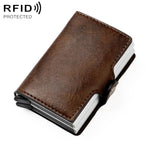 Borsa porta carte RFID a doppio strato in lega di alluminio con texture Crazy Horse KB252