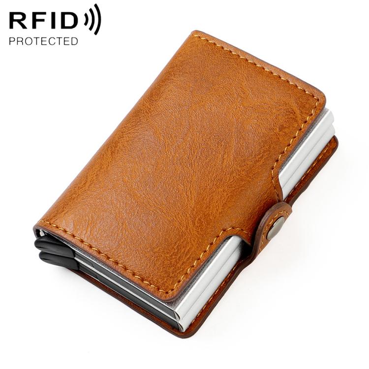 Borsa porta carte RFID a doppio strato in lega di alluminio con texture Crazy Horse KB252