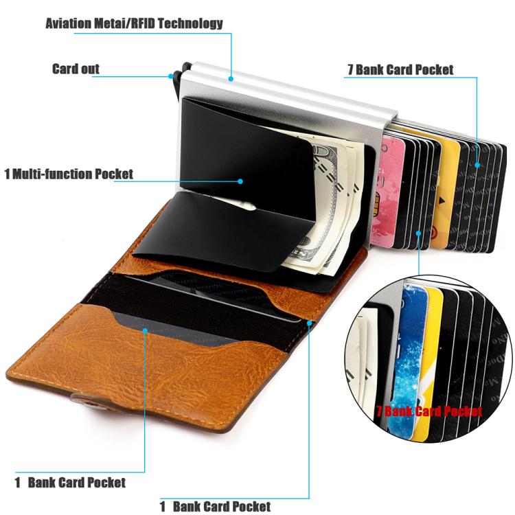Borsa porta carte RFID a doppio strato in lega di alluminio con texture Crazy Horse KB252