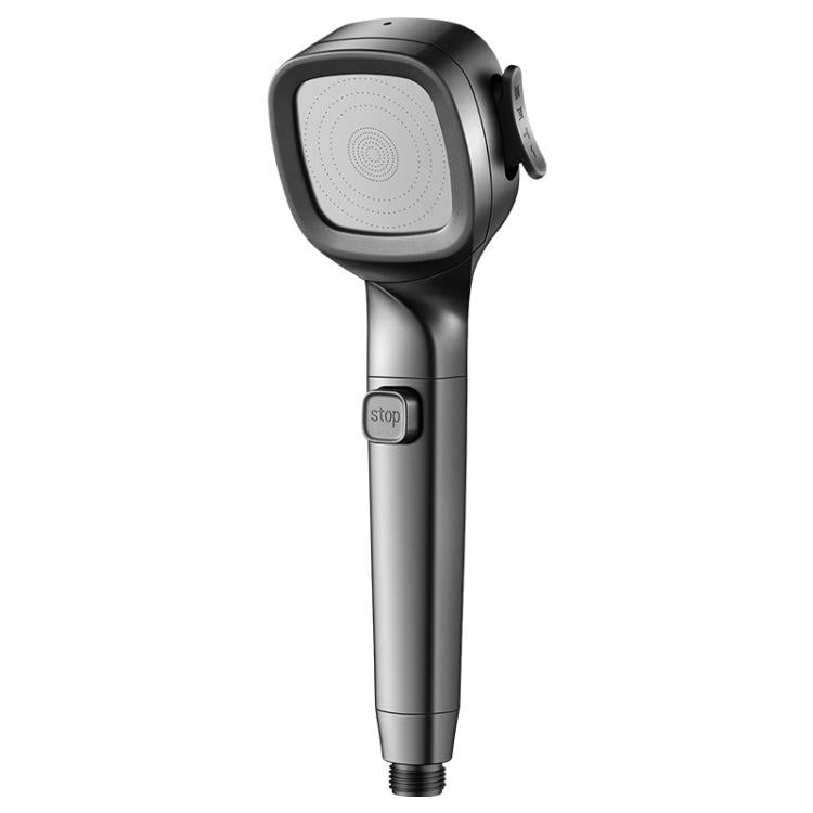Soffione doccia multifunzione con pistola a spruzzo pressurizzata a 4 velocità e filtro, con funzione di interruzione dell'acqua tramite un solo pulsante.