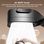 Soffione doccia multifunzione con pistola a spruzzo pressurizzata a 4 velocità e filtro, con funzione di interruzione dell'acqua tramite un solo pulsante.