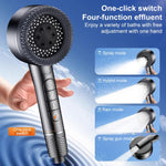 Soffione doccia multifunzione a 4 modalità con potente sistema di purificazione dell'acqua Turbocharged e interruttore di arresto del flusso a un pulsante.