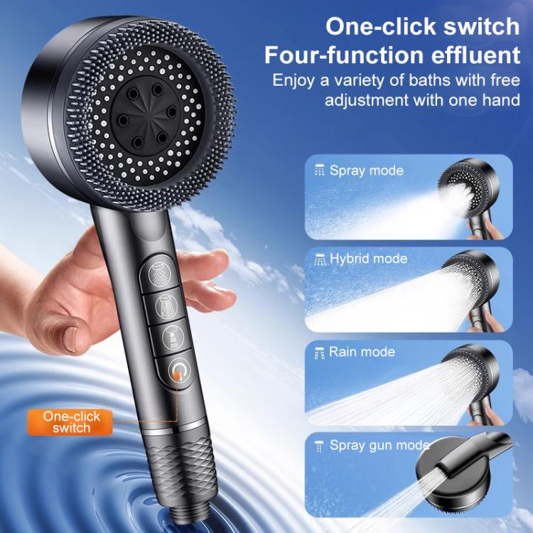 Soffione doccia multifunzione a 4 modalità con potente sistema di purificazione dell'acqua Turbocharged e interruttore di arresto del flusso a un pulsante.