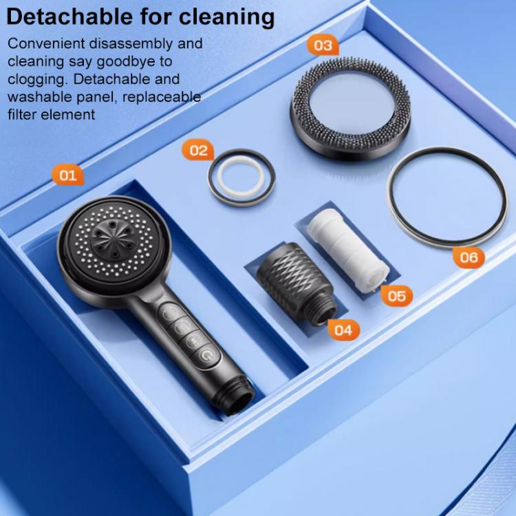 Soffione doccia multifunzione a 4 modalità con potente sistema di purificazione dell'acqua Turbocharged e interruttore di arresto del flusso a un pulsante.