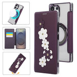 Porta carte magnetico con motivo floreale, custodia per telefono in ecopelle, For Samsung Galaxy S25 / S24 5G, For Samsung Galaxy S25+ / S24+ 5G, For Samsung Galaxy S25 Ultra 5G, For Samsung Galaxy S24 Ultra 5G