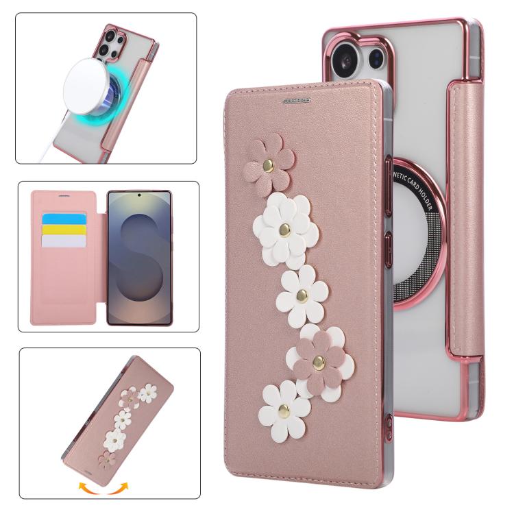 Porta carte magnetico con motivo floreale, custodia per telefono in ecopelle, For Samsung Galaxy S25 / S24 5G, For Samsung Galaxy S25+ / S24+ 5G, For Samsung Galaxy S25 Ultra 5G, For Samsung Galaxy S24 Ultra 5G