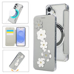 Porta carte magnetico con motivo floreale, custodia per telefono in ecopelle, For Samsung Galaxy S25 / S24 5G, For Samsung Galaxy S25+ / S24+ 5G, For Samsung Galaxy S25 Ultra 5G, For Samsung Galaxy S24 Ultra 5G