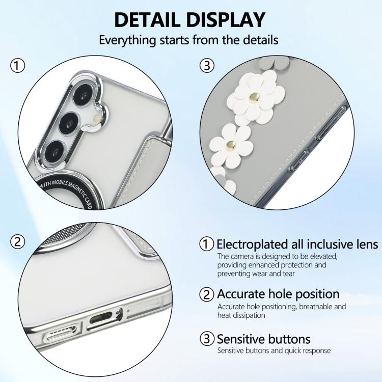 Porta carte magnetico con motivo floreale, custodia per telefono in ecopelle, For Samsung Galaxy S25 / S24 5G, For Samsung Galaxy S25+ / S24+ 5G, For Samsung Galaxy S25 Ultra 5G, For Samsung Galaxy S24 Ultra 5G
