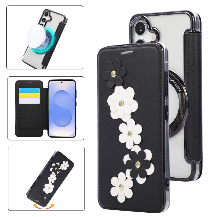 Porta carte magnetico con motivo floreale, custodia per telefono in ecopelle, For Samsung Galaxy S25 / S24 5G, For Samsung Galaxy S25+ / S24+ 5G, For Samsung Galaxy S25 Ultra 5G, For Samsung Galaxy S24 Ultra 5G