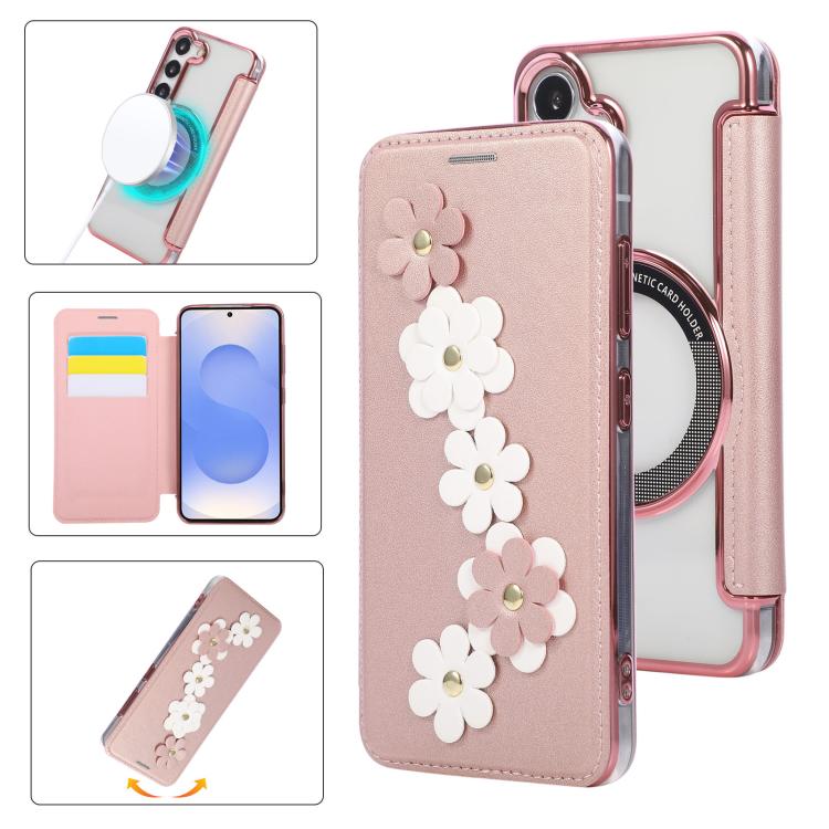 Porta carte magnetico con motivo floreale, custodia per telefono in ecopelle, For Samsung Galaxy S25 / S24 5G, For Samsung Galaxy S25+ / S24+ 5G, For Samsung Galaxy S25 Ultra 5G, For Samsung Galaxy S24 Ultra 5G