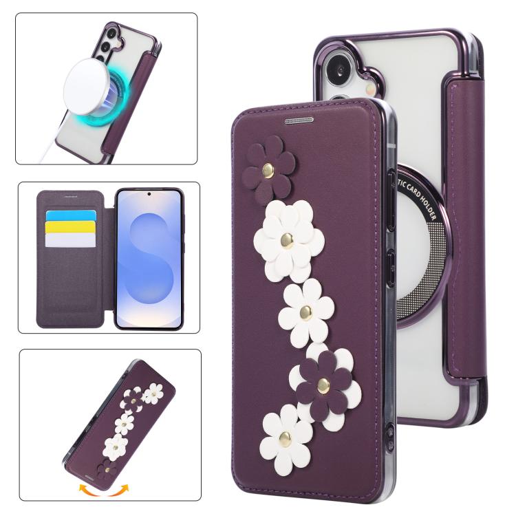 Porta carte magnetico con motivo floreale, custodia per telefono in ecopelle, For Samsung Galaxy S25 / S24 5G, For Samsung Galaxy S25+ / S24+ 5G, For Samsung Galaxy S25 Ultra 5G, For Samsung Galaxy S24 Ultra 5G