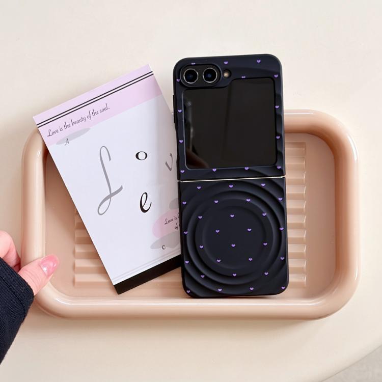 Cover per telefono con texture a onda magnetica e motivo a cuori lucidi, For Samsung Galaxy Z Flip7 5G