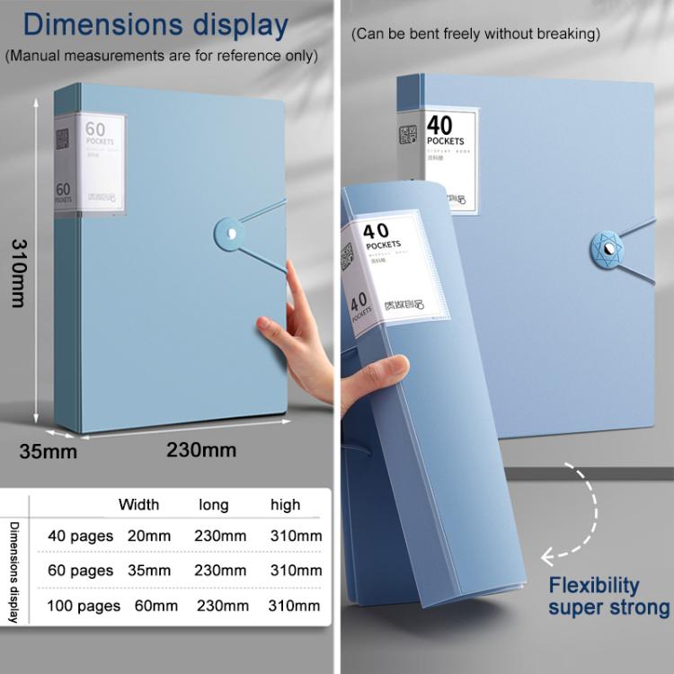 Cartella portadocumenti A4 con tasca interna trasparente e fibbia., 60 Pockets, 100 Pockets