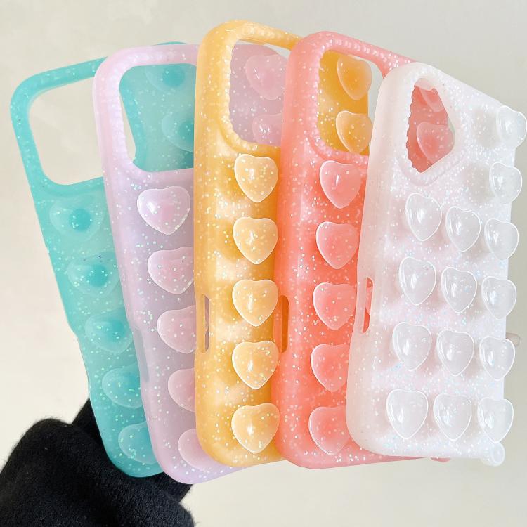 Cover per telefono traslucida con glitter e ventosa a forma di cuore, For iPhone 15, For iPhone 14, For iPhone 14 Pro Max, For iPhone 13