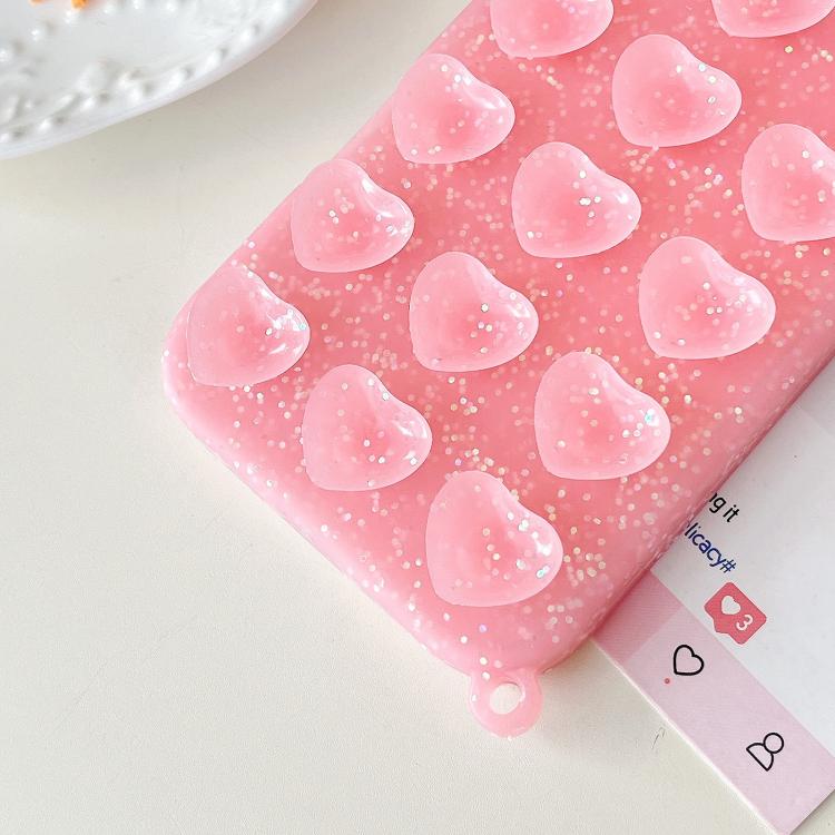 Cover per telefono traslucida con glitter e ventosa a forma di cuore, For iPhone 16 Pro Max, For iPhone 16 Pro, For iPhone 16, For iPhone 15 Pro Max