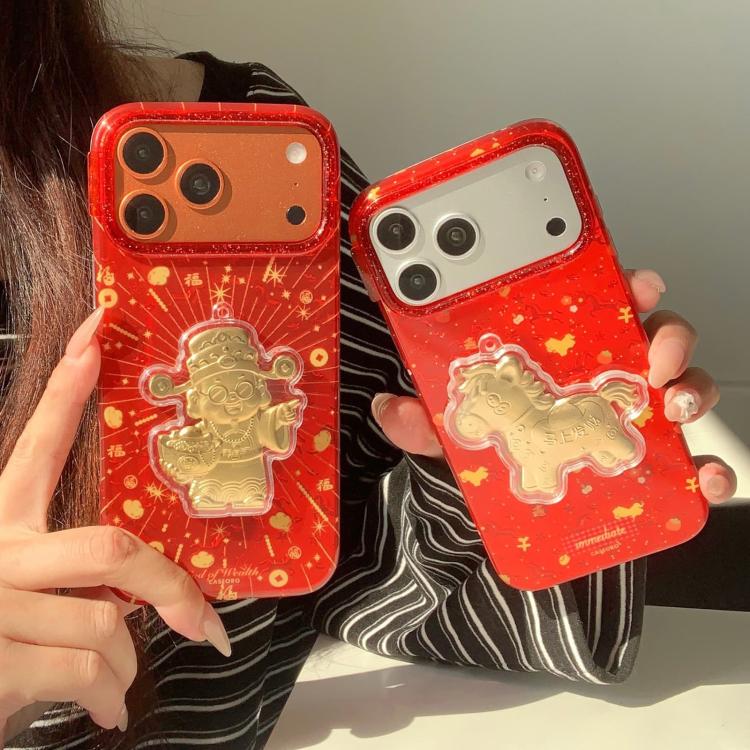 Custodia per telefono in PC + TPU con motivi tradizionali di buon auspicio per il Capodanno cinese., For iPhone 17 Pro Max, For iPhone 17 Pro