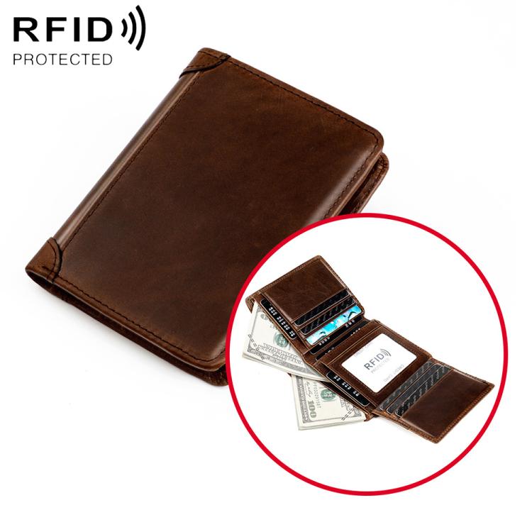 Portafoglio da uomo in pelle bovina pieno fiore con protezione RFID.
