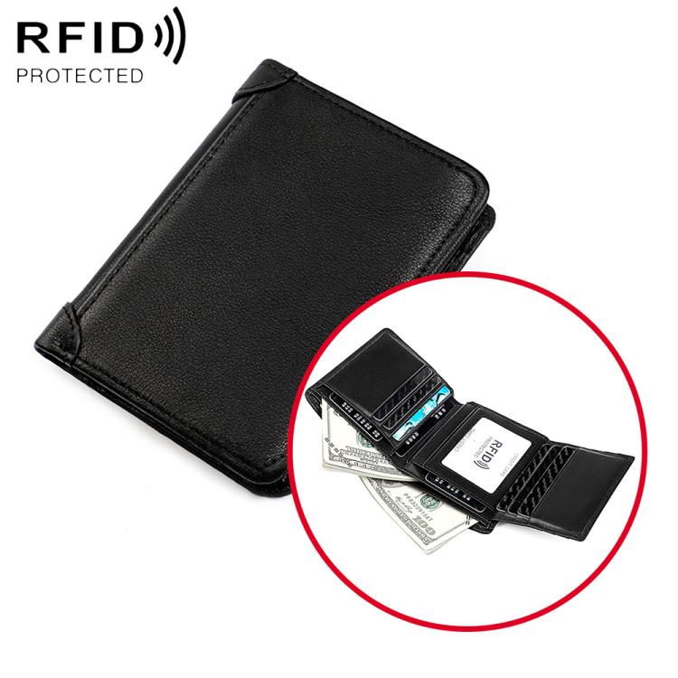 Portafoglio da uomo in pelle bovina pieno fiore con protezione RFID.