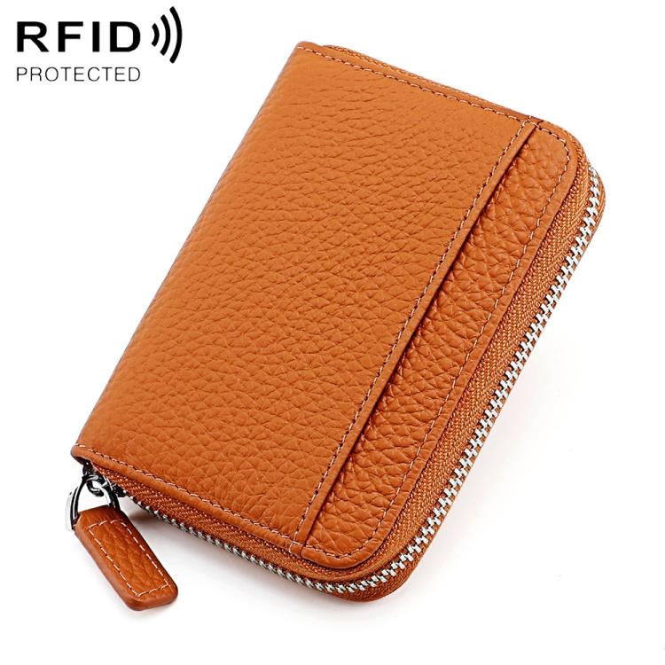 KB29 Portacarte a fisarmonica in vera pelle con cerniera e protezione RFID