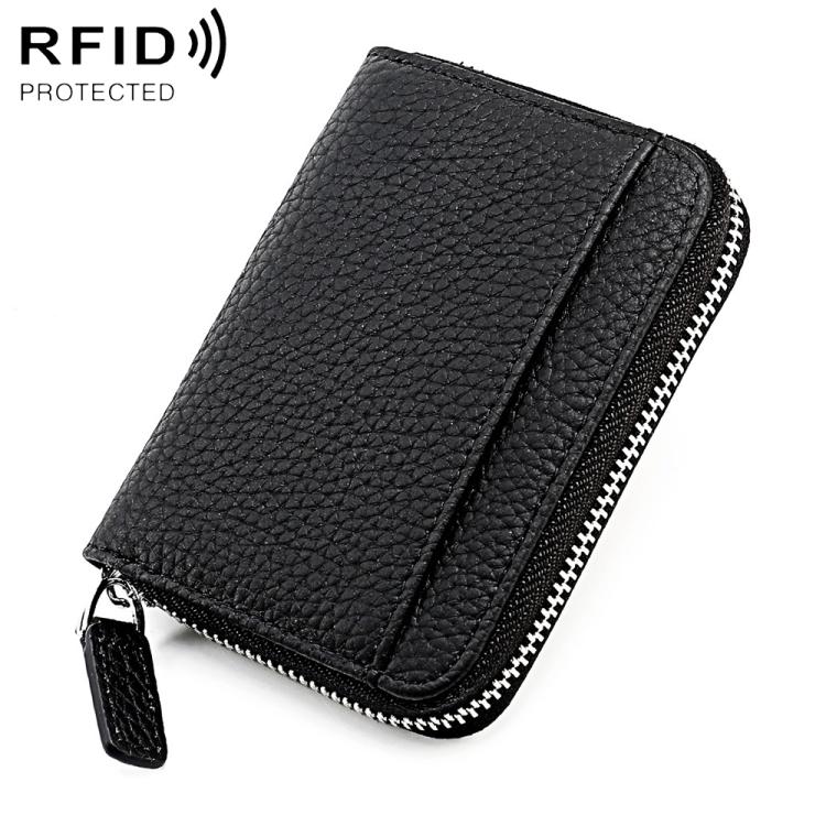 KB29 Portacarte a fisarmonica in vera pelle con cerniera e protezione RFID