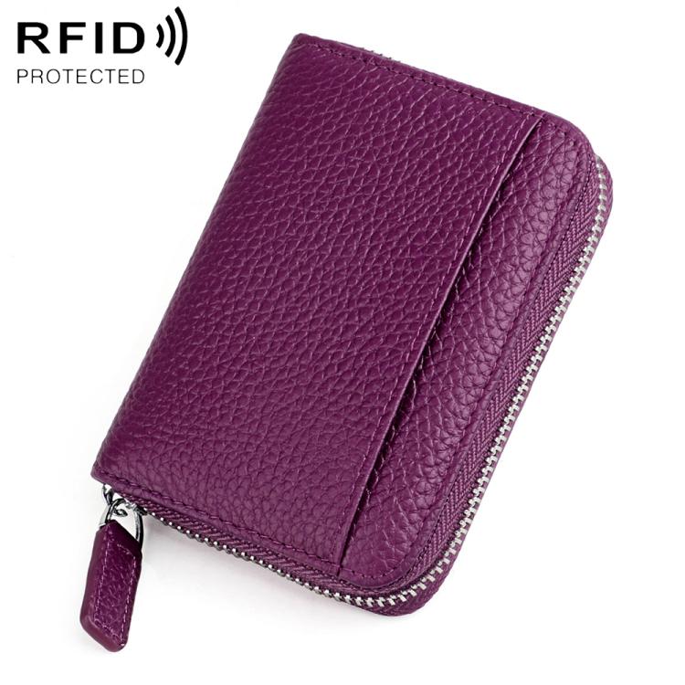 KB29 Portacarte a fisarmonica in vera pelle con cerniera e protezione RFID