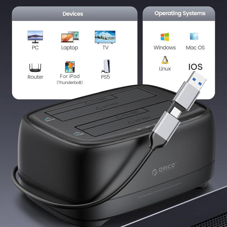 Docking station ORICO DD28C3-C per HDD/SSD 2.5/3.5" Type-C a SATA