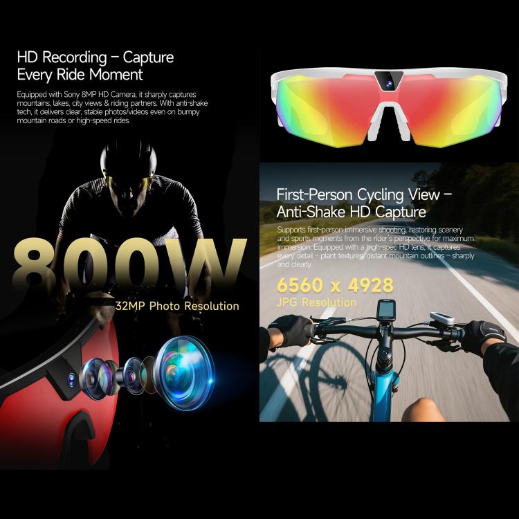 Occhiali sportivi intelligenti da ciclismo W640 da 8 MP con intelligenza artificiale, stabilizzazione dell'immagine a sei assi, Wi-Fi, controllo touch, riduzione del rumore con doppio microfono, traduzione tramite IA.