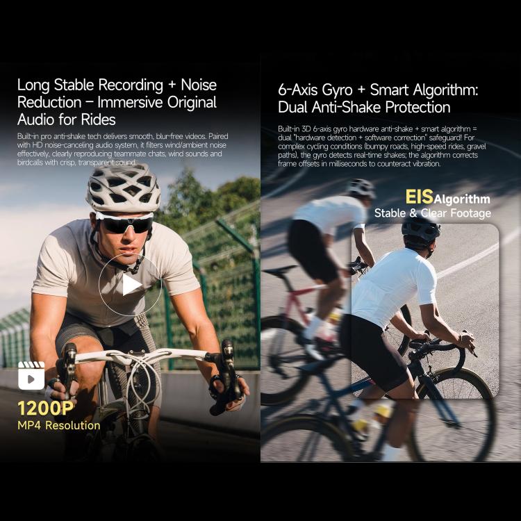 Occhiali sportivi intelligenti da ciclismo W640 da 8 MP con intelligenza artificiale, stabilizzazione dell'immagine a sei assi, Wi-Fi, controllo touch, riduzione del rumore con doppio microfono, traduzione tramite IA.