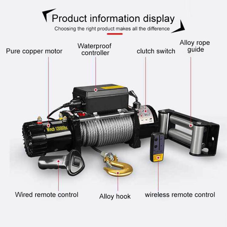 Verricello elettrico per auto a doppio uso con telecomando wireless a funzionamento manuale, 12V 3000 Lbs, 12V 3500 Lbs, 12V 4000 Lbs, 12V 4500 Lbs, 24V 3000 Lbs, 24V 3500 Lbs, 24V 4000 Lbs, 24V 4500 Lbs