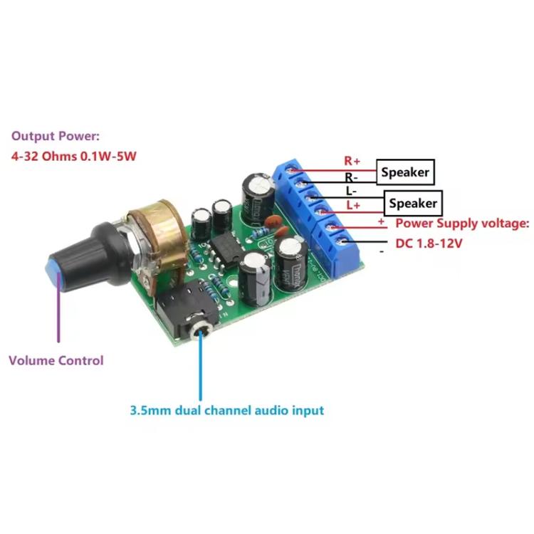 Modulo amplificatore stereo a doppio canale 2.0 TDA2822M Mini DC2-12V, 2.0 Dual-Channel