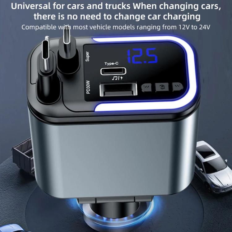 Lettore MP3 Bluetooth per auto F9 con caricatore rapido e cavo retrattile, F9 with Retractable Cable