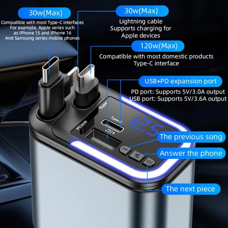 Lettore MP3 Bluetooth per auto F9 con caricatore rapido e cavo retrattile, F9 with Retractable Cable