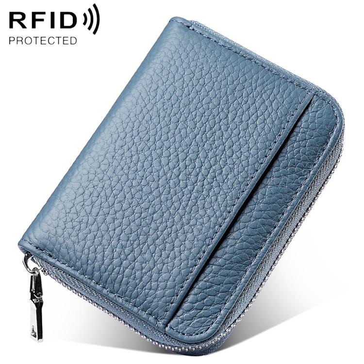 Mini porta carte antifurto RFID in vera pelle con cerniera