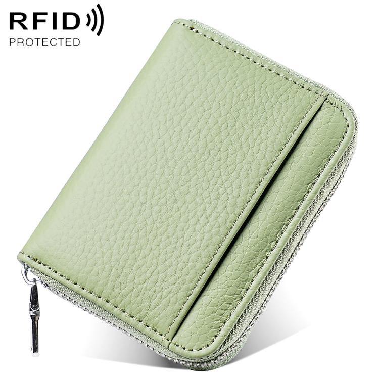 Mini porta carte antifurto RFID in vera pelle con cerniera