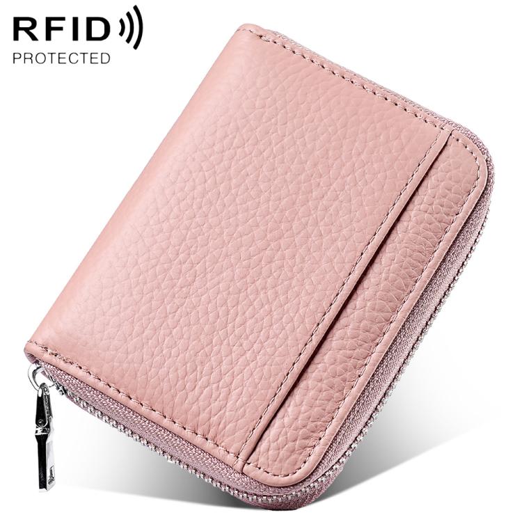 Mini porta carte antifurto RFID in vera pelle con cerniera