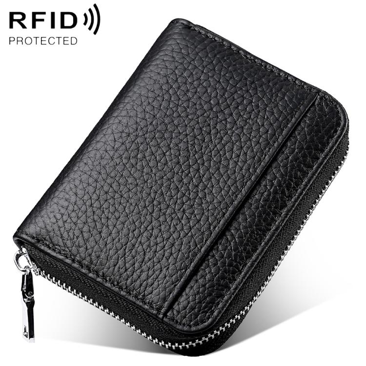 Mini porta carte antifurto RFID in vera pelle con cerniera