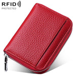 Mini porta carte antifurto RFID in vera pelle con cerniera