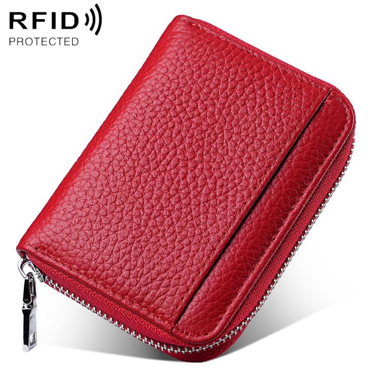 Mini porta carte antifurto RFID in vera pelle con cerniera