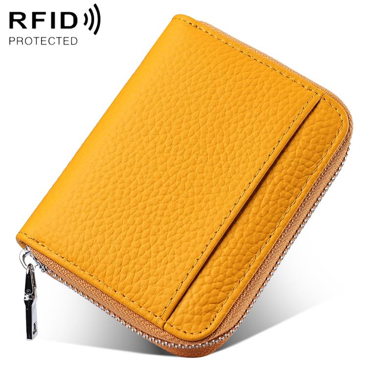 Mini porta carte antifurto RFID in vera pelle con cerniera