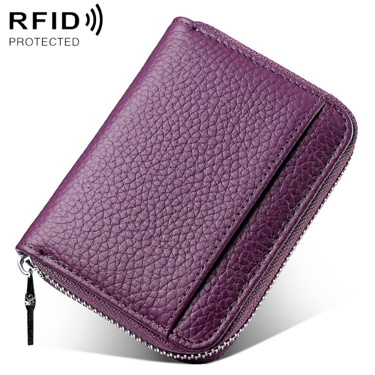 Mini porta carte antifurto RFID in vera pelle con cerniera
