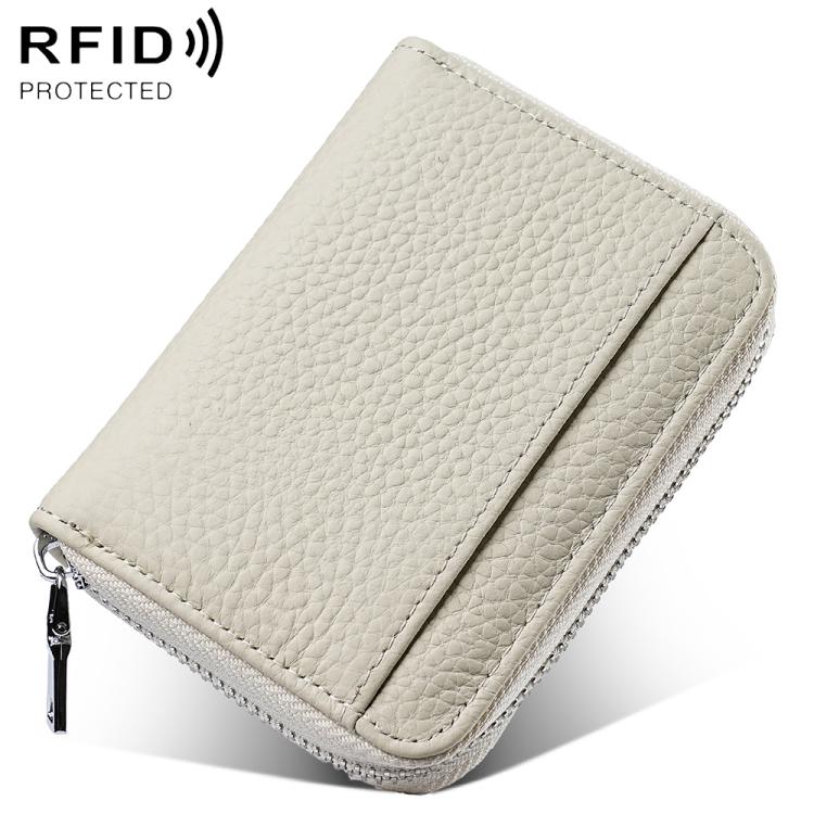 Mini porta carte antifurto RFID in vera pelle con cerniera