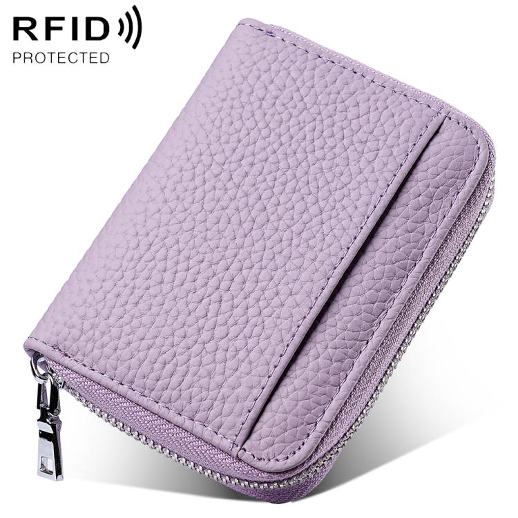 Mini porta carte antifurto RFID in vera pelle con cerniera