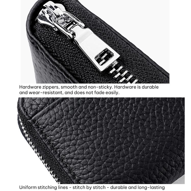 Mini porta carte antifurto RFID in vera pelle con cerniera