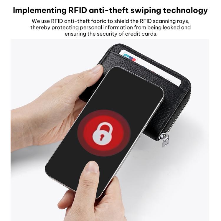 Mini porta carte antifurto RFID in vera pelle con cerniera