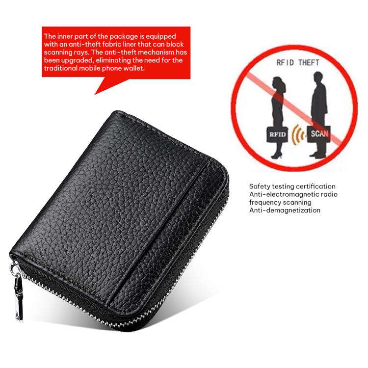 Mini porta carte antifurto RFID in vera pelle con cerniera
