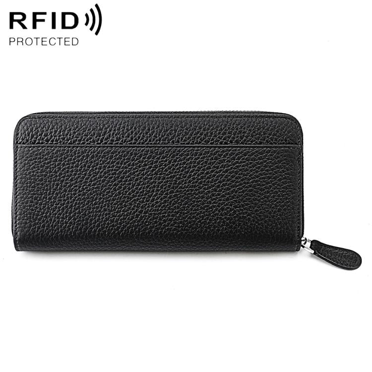 Portamonete a soffietto con cerniera antifurto RFID in vera pelle