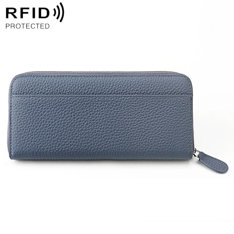 Portamonete a soffietto con cerniera antifurto RFID in vera pelle