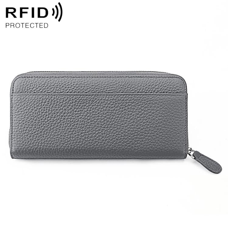 Portamonete a soffietto con cerniera antifurto RFID in vera pelle